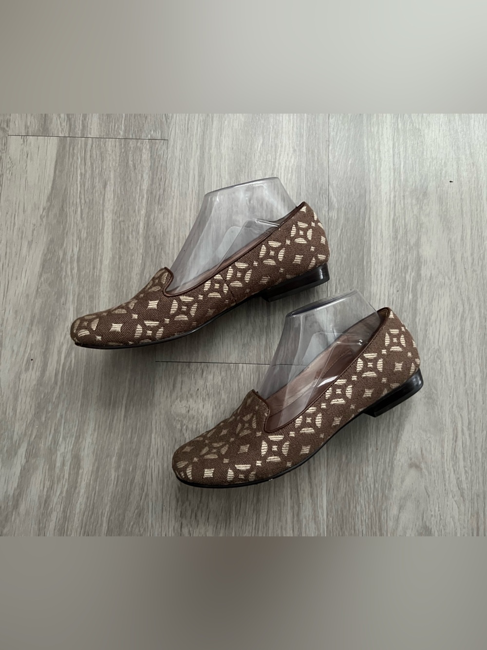 Fossil Brown Geometric Smoking Loafers Flats Women’s Size 7.5